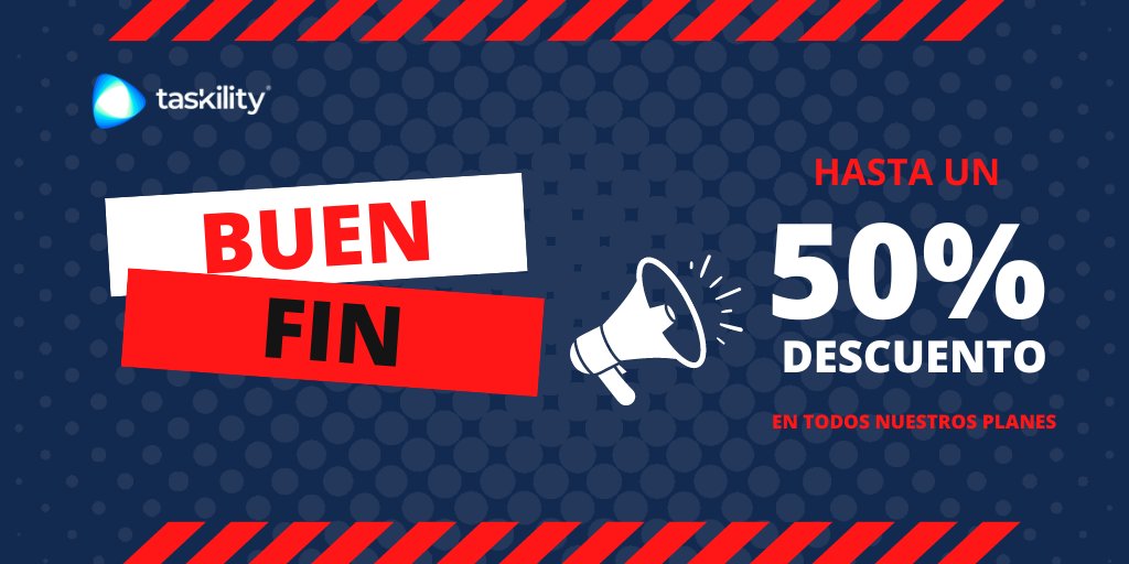 taskility's tweet image. ¿Listos para el #BuenFin? 
Aprovecha nuestras ofertas, desde 20% hasta un 50% de descuento. 
¡No te lo pierdas! A partir del 18 al 21 de noviembre

Síguenos en nuestras redes sociales.
 #2022 #software #logística #Taskility