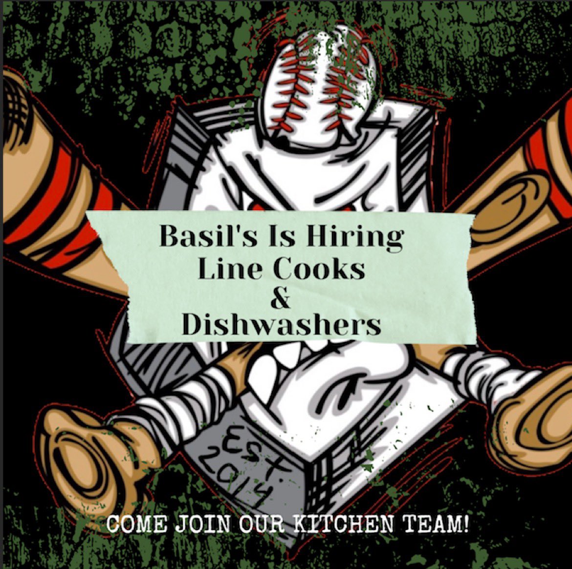 BasilsSportsBar's tweet photo. No Hiring! #linecooks #dishwashers #restaurantwork #helpwanted come join the team! https://t.co/wnhE3nJmT8