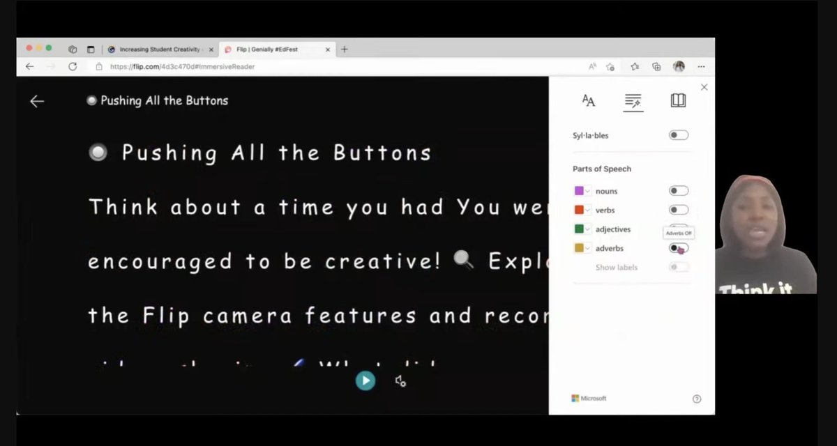 Day #3 @ #GeniallyEdFest! @MicrosoftFlip is one of my favorite tools to use in my language classes. Now I know so much more about the immersive reader feature and its potential for my classes! Thank you @inc_yv ! #AskYaritza