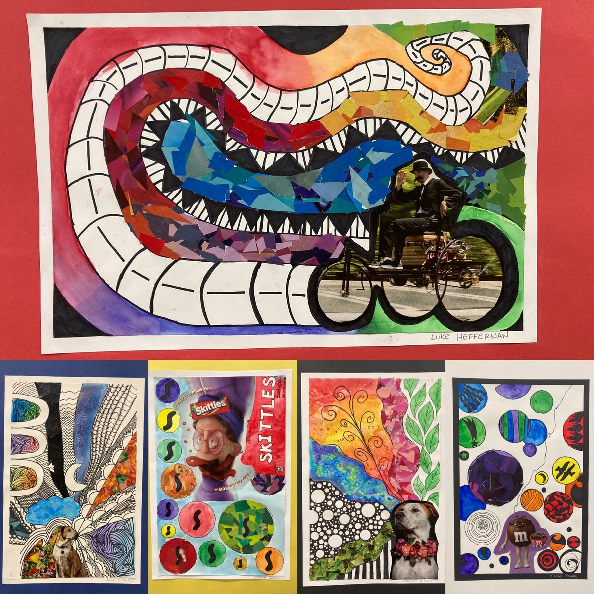 “Serendipity”8th grade project: watercolor, collage and zentangle patterns with an inspirational picture to start a fun composition! #basdarts #basdproud #nitschmannartlund @NitschmannMS @NMSTeamPitt @BethlehemAreaSD