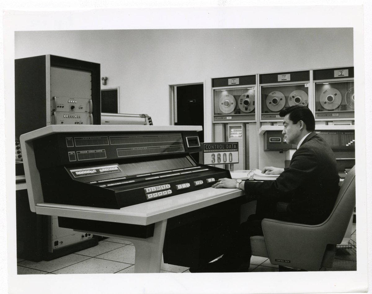 CBI Image o' Day. The Control Data CDC 3800. A man sitting at the console of this system in 1964. #ControlData #Mainframes #1960s