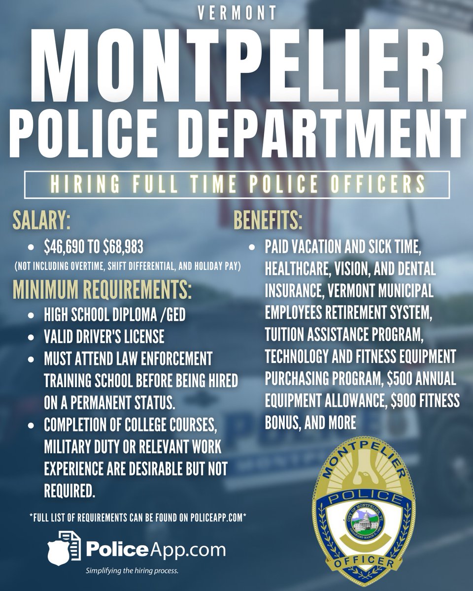 on Twitter "Montpelier Police Department, VT Job Title