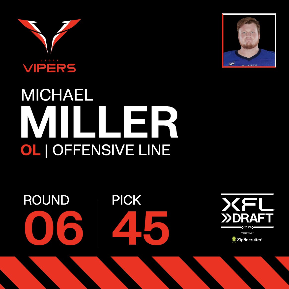 <a href="/XFL2023/">XFL</a> Our 6th pick in the OL round is Michael Miller, Washburn.