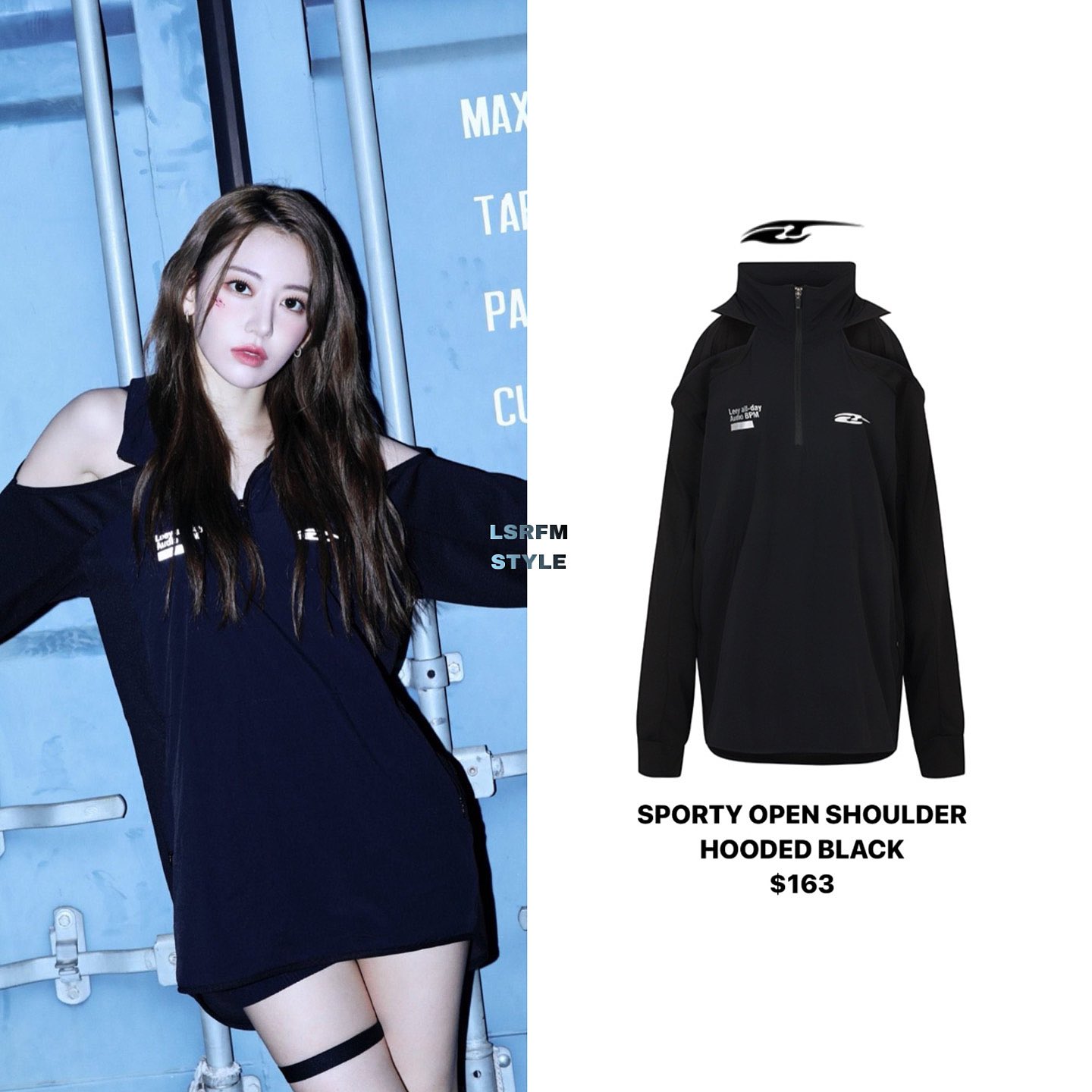 Leey SPORTY OPEN SHOULDER HOODED BLACK-