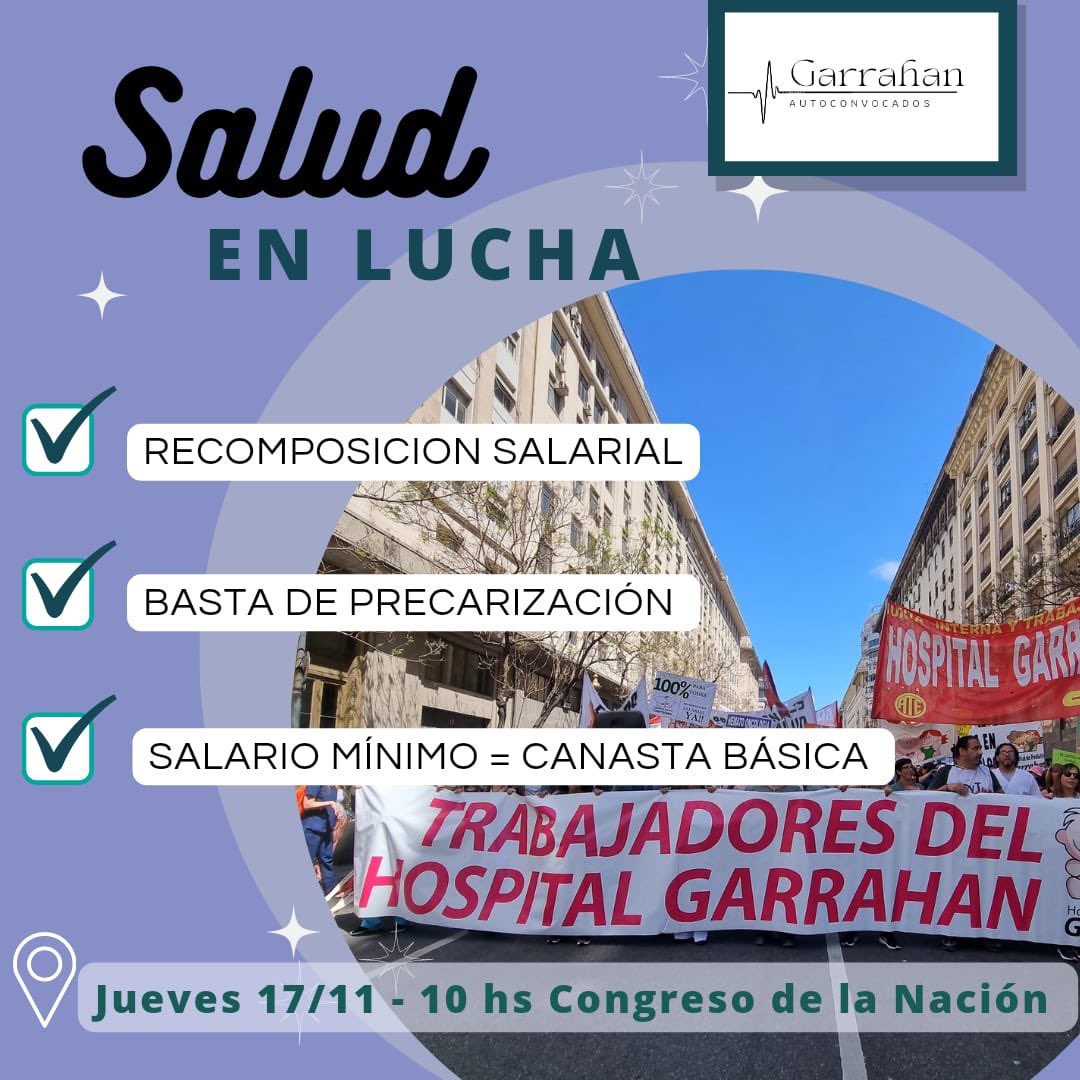 MAÑANA 17/11 PARO DE TODO EL EQUIPO DE SALUD. #garrahandepie #hospital #salud #lucha <a href="/AgenciaTelam/">Agencia Télam</a> @_IPNoticias <a href="/C5N/">C5N</a> <a href="/telefenoticias/">Telefe Noticias</a> <a href="/todonoticias/">TN - Todo Noticias</a> <a href="/infonews/">Infonews</a> <a href="/A24COM/">A24.com</a> <a href="/radiomitre/">Radio Mitre</a> <a href="/NacionalAM870/">Radio Nacional AM 870</a> <a href="/Continental590/">Radio Continental AM 590</a> <a href="/LANACION/">LA NACION</a> <a href="/clarincom/">Clarín</a> <a href="/pagina12/">Página|12</a> <a href="/infobae/">infobae</a> <a href="/cronica/">۟</a> <a href="/izquierdadiario/">La Izquierda Diario</a>