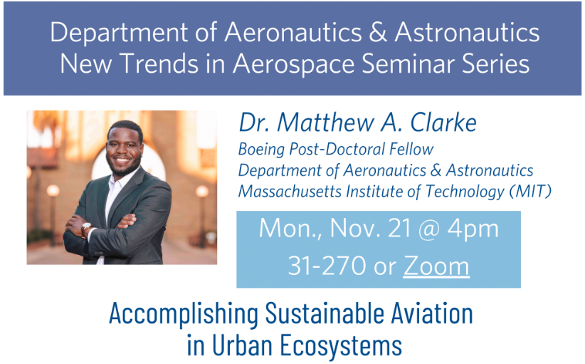 Looking forward to giving my first talk of the academic year entitled “Accomplishing Sustainable Aviation in Urban Ecosystems” at MIT's New Trends In Aerospace Seminar Series. More details coming soon! #ElectricPropulsion #AircraftNoise #Sustainability