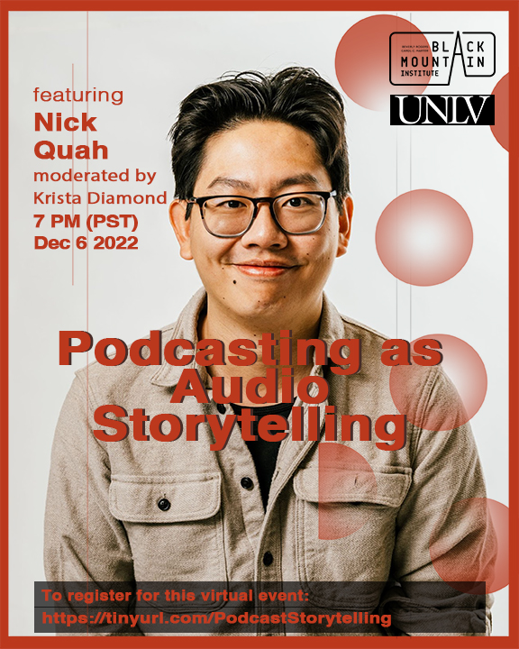 Aspiring podcasters? Krista Diamond moderates this virtual conversation with writer and Vulture podcast critic, Nick Quah, on 12/6 -- join us!