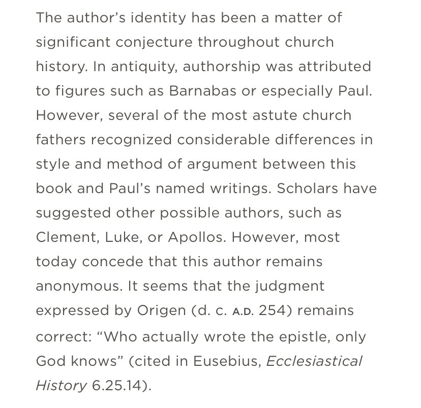 mpsteinke's tweet image. I’m not a biblical scholar, but I feel confident in saying that @Jeopardy may need to do some fact-checking on its Final Jeopardy clue/answer tonight!  There is no conclusive evidence to suggest Paul was the definitive writer of Hebrews.  From the ESV Study Bible: