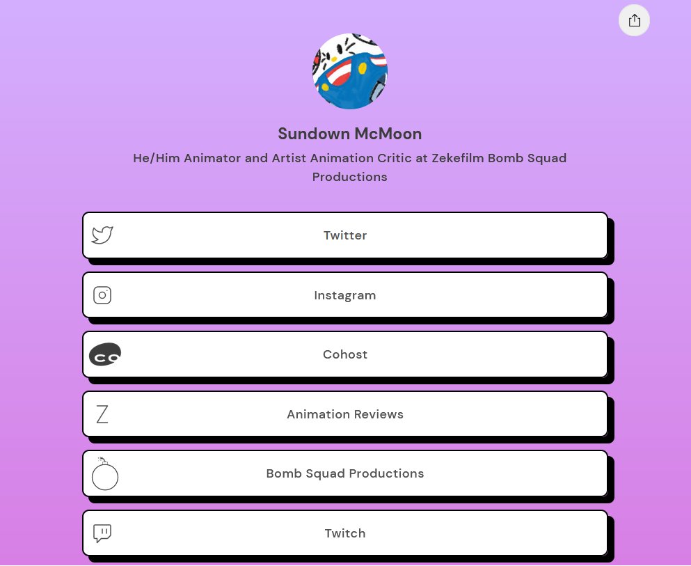 Made a Linktree, so you can see my Bad Content in other places and more easily distribute it to your friends/loved ones/enemies.
linktr.ee/sundownmcmoon