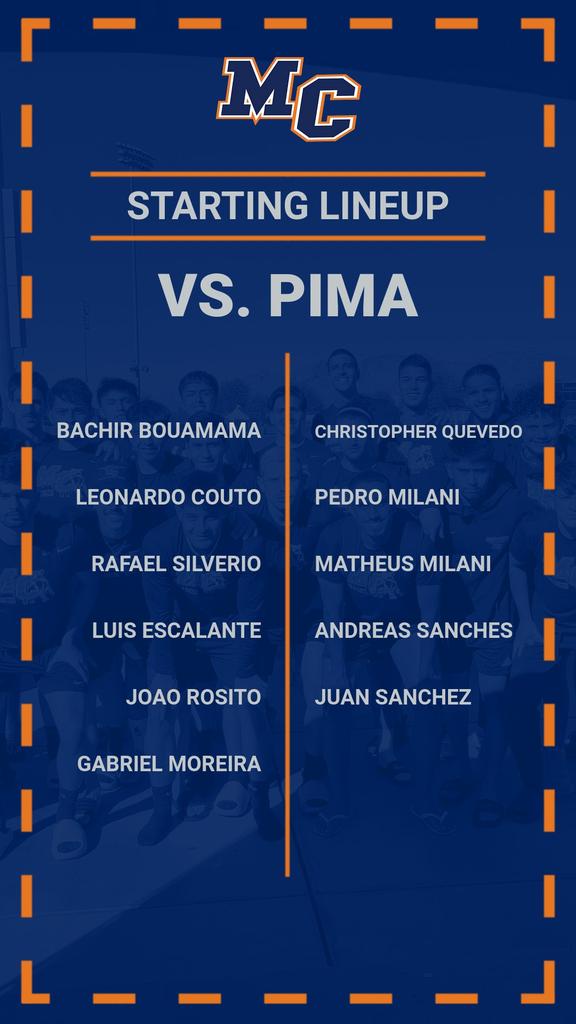 MCAthletics1924's tweet photo. Tonight's starting lineup for @MC_Mens_Soccer against Pima! Expected start time will be shortly after 6pm MT (7 CST) #WeAreMC https://t.co/X1LTynxQTT