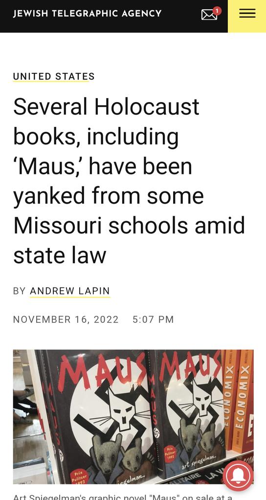jonfreadom's tweet photo. A school district in Missouri banned numerous educational books about the Holocaust as a preemptive measure, apparently b/c of their photographs, which could *potentially* be construed as "sexually explicit." This is where we are in the book ban craze.  https://t.co/w7LNY0Szge https://t.co/Y8EiVSd0rD