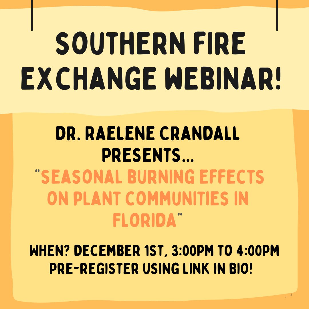 SAFEatUF's tweet photo. Our very own Dr. Crandall is speaking in collaboration with the Southern Fire Exchange on December 1st! This is a wonderful, and FREE, opportunity to learn about how fire affects our local plant communities. To register for the webinar, use this link: https://t.co/o6LegK0YJj https://t.co/tivPTmwCXt