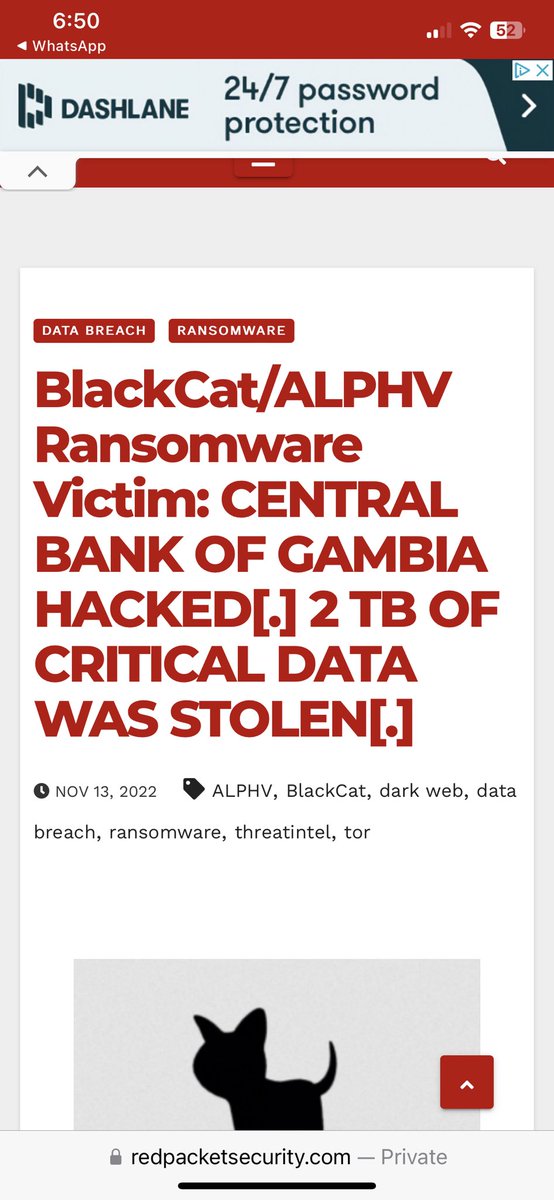 Barrowings's tweet photo. My take on the #Ransomware attack on Central Bank of The #Gambia by the alleged #BlackCat, #ALPHV cyber criminals are: 
#Hacked #hackers https://t.co/xCKMC0QpVB