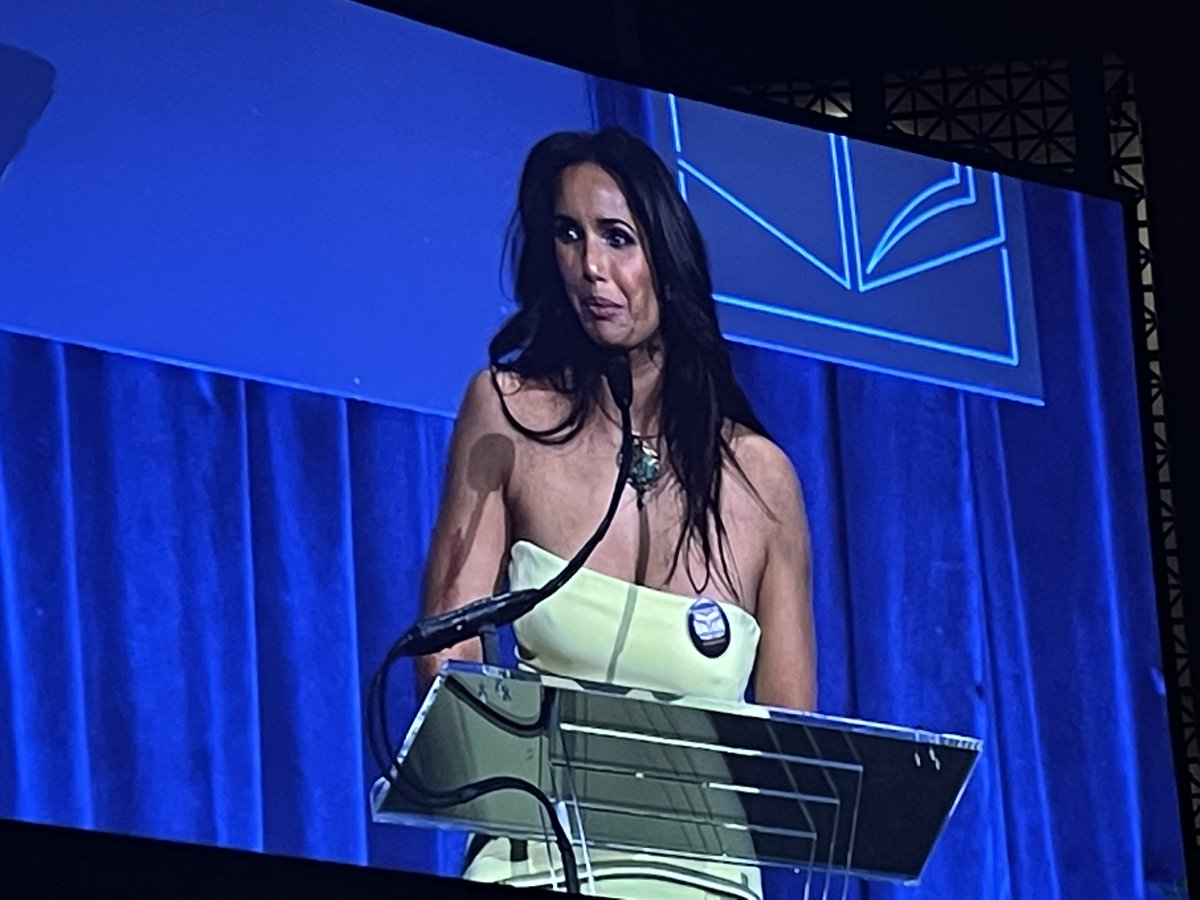During her opening remarks, @padmalakshmi wears a button supporting <a href="/hcpunion/">HarperCollins Union</a>.