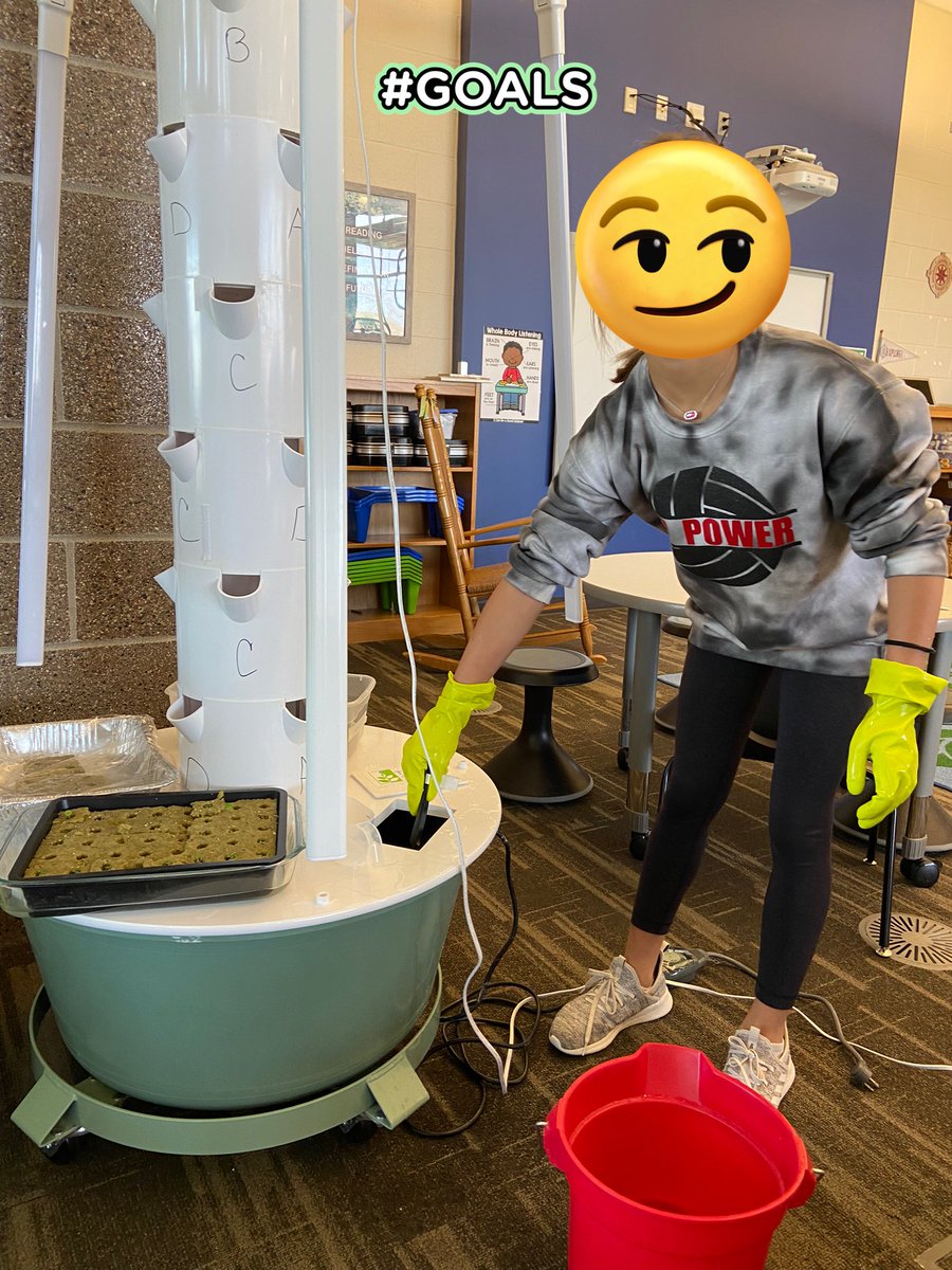 5th grade girls practice measurement skills by preparing the mineral solution for the reservoir of the #juiceplus #towergarden! We are excited for their lettuce plants grow! 🥬 🥗
