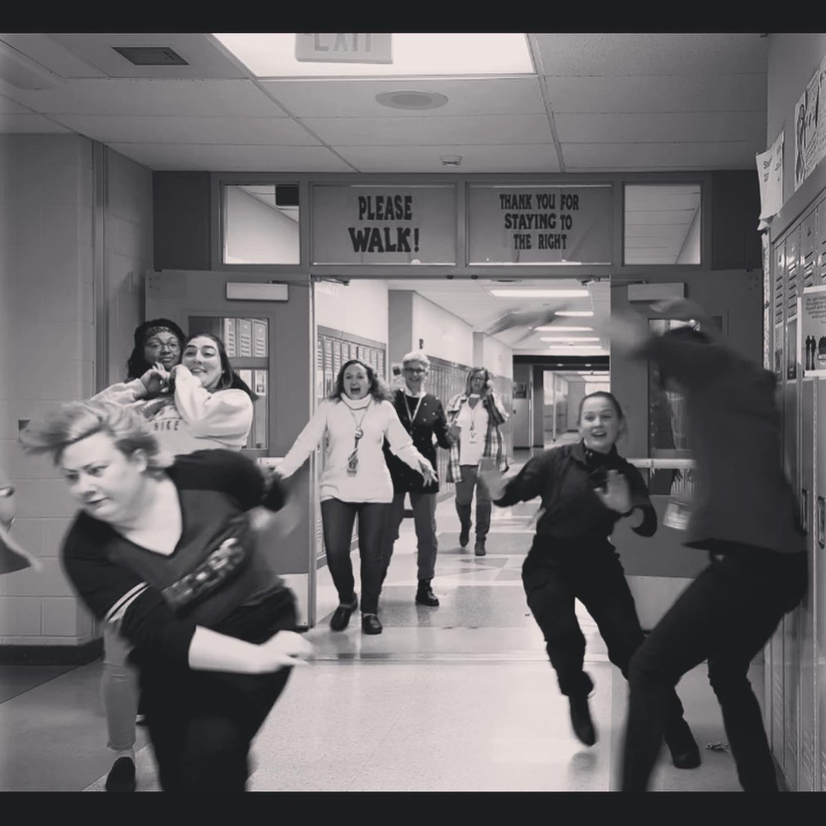 LibraryGeek678's tweet photo. A brief teaser for the PBIS video filmed today on appropriate hallway behavior. It was refreshing for staff to unleash their inner middle-schoolers. 🤣 #PBIS #WeAreEI @eastironms @EICSD https://t.co/DzXhEjNepI