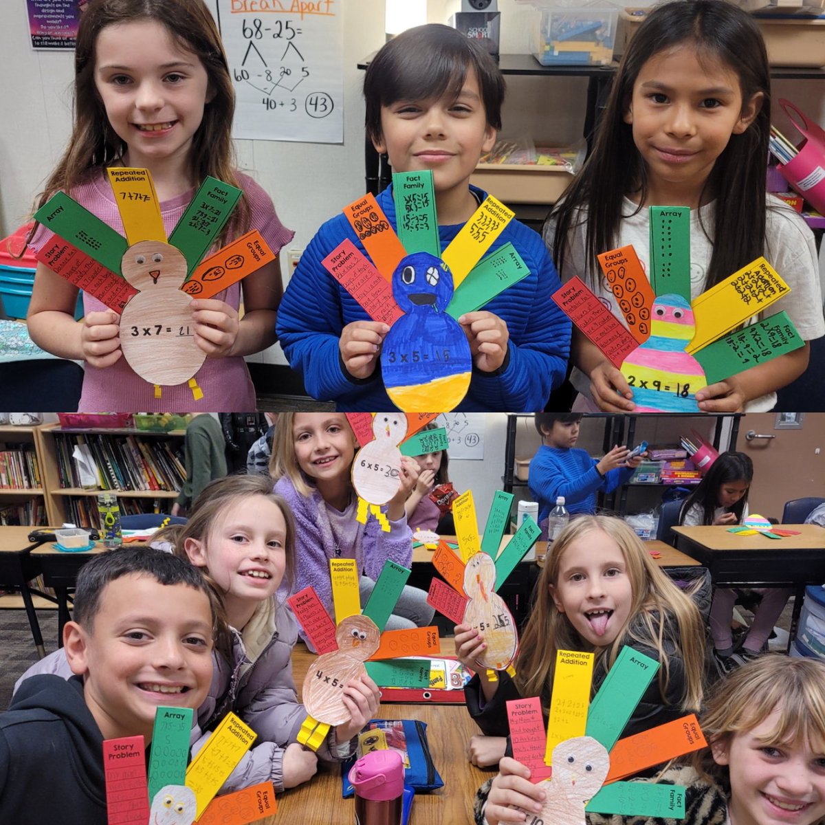 This was the perfect activity for our Thanksgiving Feast Day!! Multiplication word problem turkeys!! The kiddos wrote their own word problems and solved by showing arrays, repeated addition, equal groups and fact families. <a href="/HumbleISD_PFE/">Pine Forest Elem</a> <a href="/HumbleElemMath/">Humble ISD Elementary Math</a>