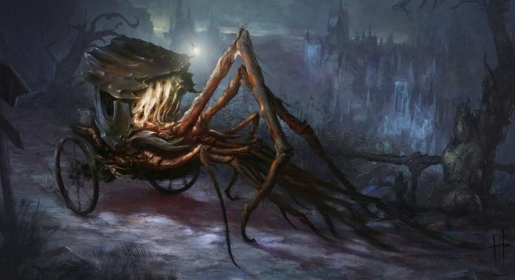 🕷️🕸️Some Gypsy trains wondering through the backwoods along the ancient Roman through the Old Country, who knows what evil rides those elder rails🎨Henry Peters🕷️🕸️#Shelob #RomanRoads #Horror