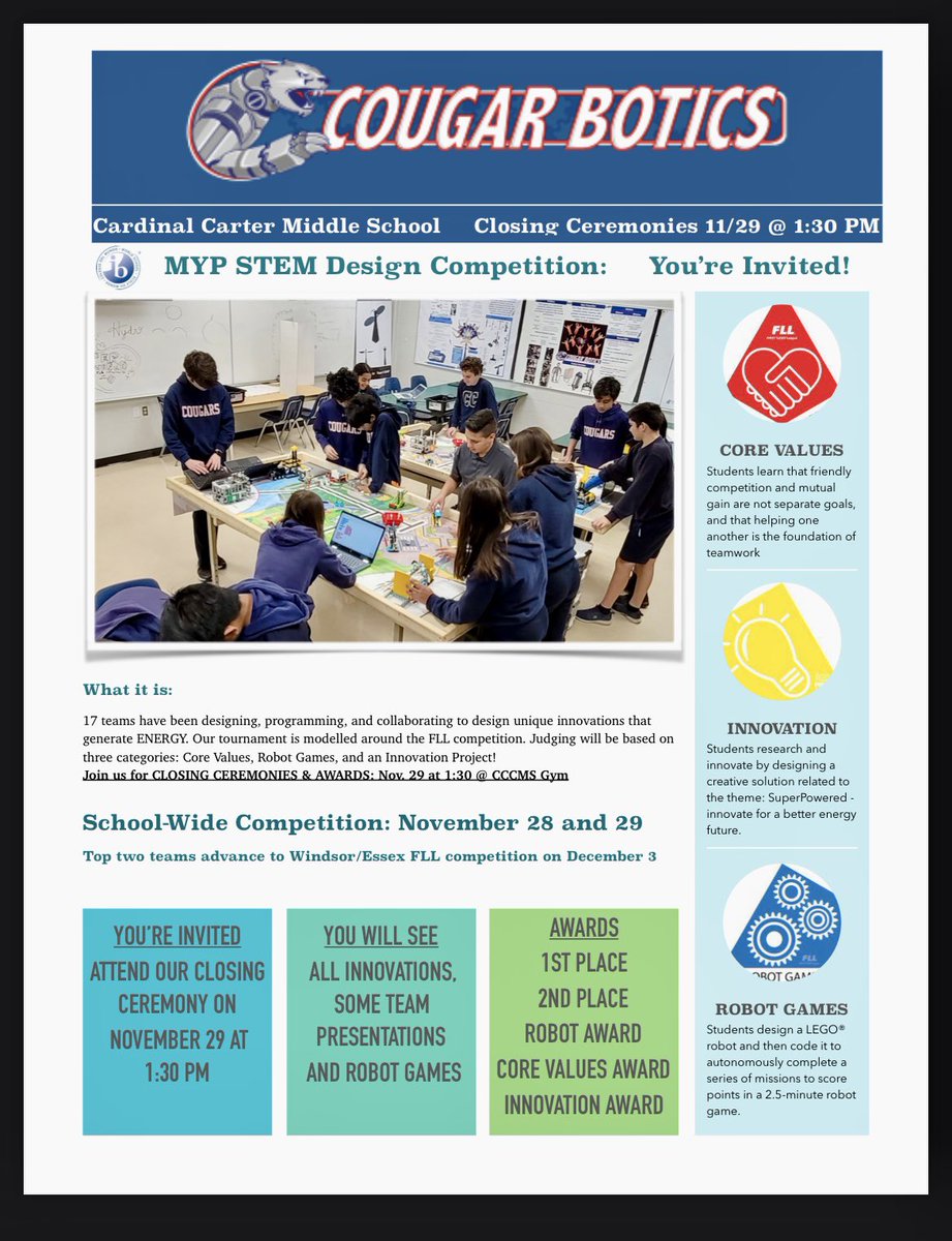 CCMS_WECDSB's tweet photo. Please please direct any questions regarding our Design Challenge to Mr. Kostanjevec, Mme. Ricci-Minaudo or Mrs. Derksen.  We are so excited for our first ever in school Design Challenge!! Go Cougars!! https://t.co/TfYCsMvZl6