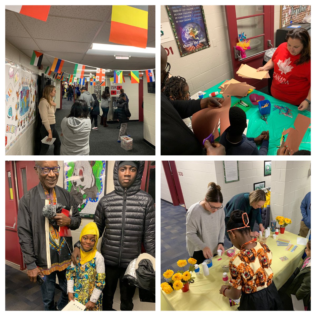 NorrisPandas's tweet photo. We had a fantastic @NorrisPandas Multicultural Heritage Hallway! Our families enjoyed crafts, food, drumming, dancing and good@company! Thank you for coming and representing your country! 🐼❤️🇨🇦🇧🇷🇬🇾🇯🇲🇺🇸 https://t.co/lUPjUltQH0