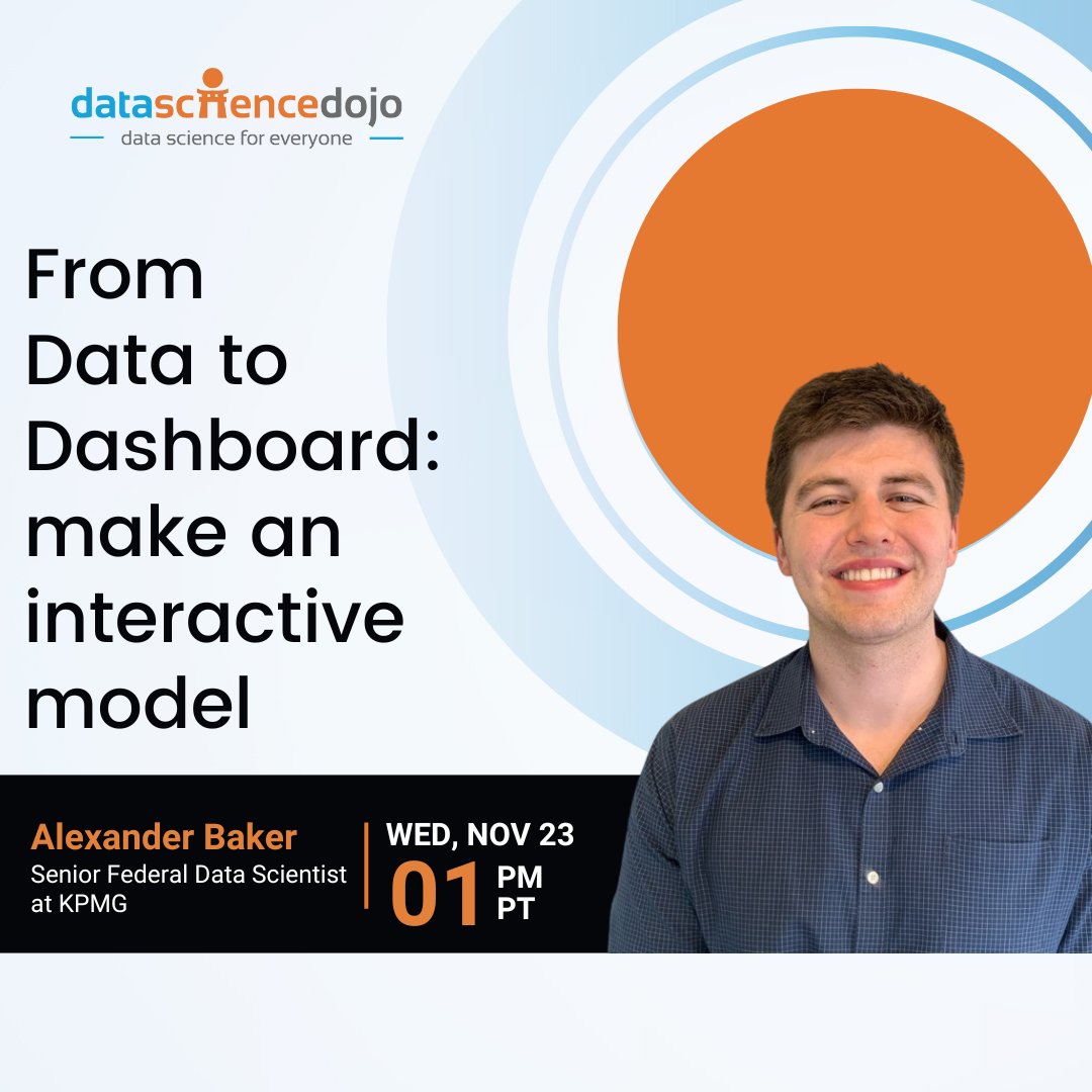 DataScienceDojo's tweet photo. 👉 On November 23rd, our presenter, Alexander Baker will host a hands-on skill-building webinar for intermediate data science students with a basic knowledge of Python. RSVP now: https://t.co/YH3T0Y3W2I https://t.co/woX52Rfa40