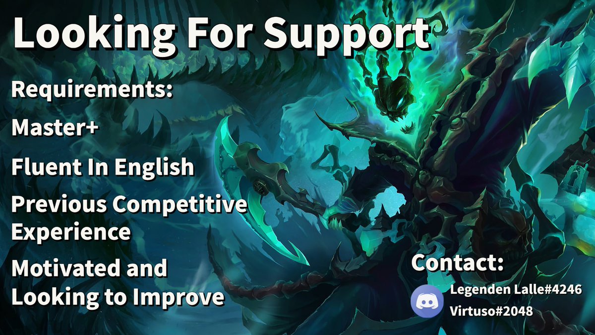 VirtusoEUW's tweet photo. ‼️ Looking For Support ‼️ 
We are a team of currently 3 players, looking for a botlane for the upcomming NLC division 3 split.

If interested, contact @Legenden_Lalle ( Legenden Lalle#4246 ) or @VirtusoEUW ( Virtuso#2048 ) for questions or further information. https://t.co/l5z218r8bo