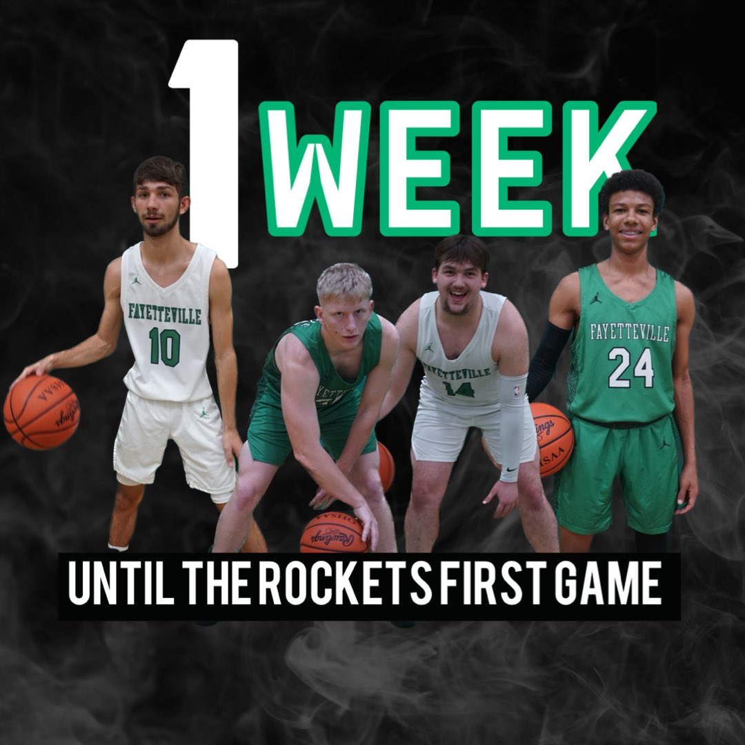 FPHSMensBball's tweet photo. One week until the Rockets home opener 🚀 https://t.co/aLHkostl1D
