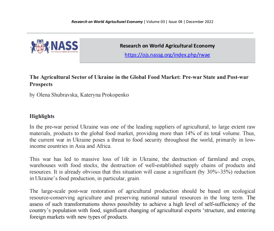 RWAE_AgEcon's tweet photo. Article: The #Agricultural Sector of Ukraine in the #GlobalFoodMarket: Pre-war State and Post-war Prospects
Abstract: For a long time, Ukraine played an essential role as a producer of agricultural products in ensuring global and internal food securit...
https://t.co/mnI3BJa3xN https://t.co/8s2rByK12W
