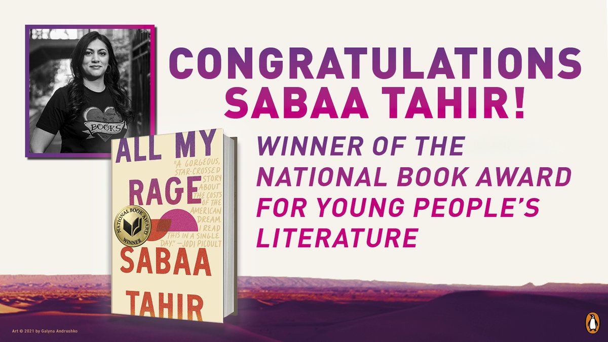 Congratulations <a href="/sabaatahir/">Sabaa Tahir</a>! 🎉🎉

ALL MY RAGE is the winner of the 2022 National Book Awards for Young People’s Literature #NBAwards