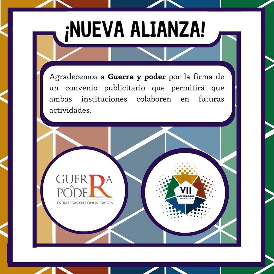 GuerrayPoder's tweet photo. Somos aliados del VII Macrocoloquio de Estudiantes de Ciencia Política 🇵🇪

📅 Del 21 al 25 Nov.
📌 Inscríbete: https://t.co/0oNC9lPGhr

Live: https://t.co/bCQl5NsGFJ

#VIIMacrocoloquiodeEstudiantesdeCienciaPolítica  #CienciaPolítica #EventoAcadémico #UNMSM #UNFV #UNT #UARM #PUCP https://t.co/yeTf1daQos
