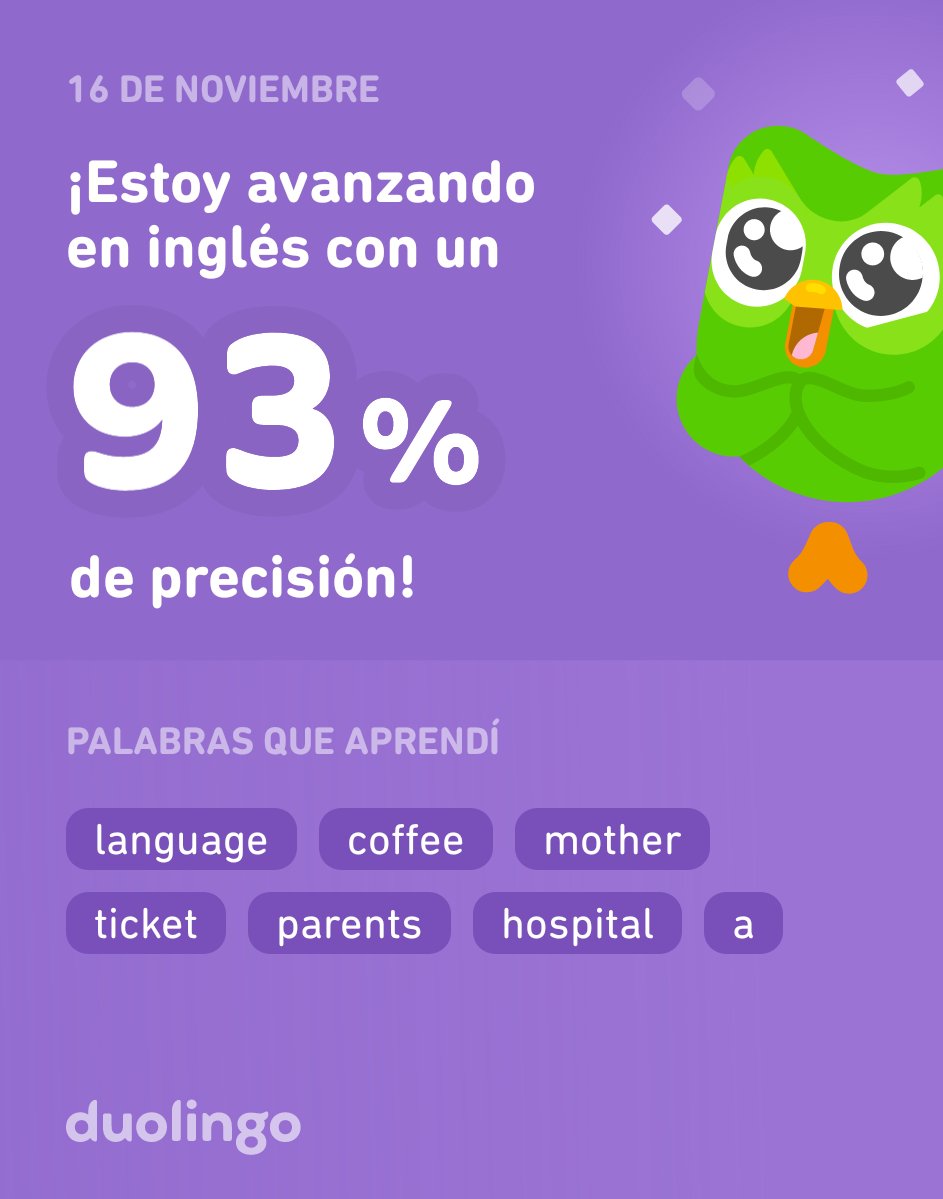 hijoderanarin's tweet image. ¡Estoy aprendiendo inglés en Duolingo! Es gratis, divertido y efectivo.