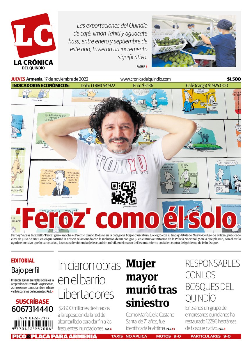 croniquindio's tweet photo. #PortadaLC 📰 | ¡Buenos días! 🌤️ Esta es nuestra portada para este #jueves 17 de #noviembre. Encuentra toda la información del #Quindío en nuestro sitio web: https://t.co/8FViyzARda https://t.co/998CnU0uvP