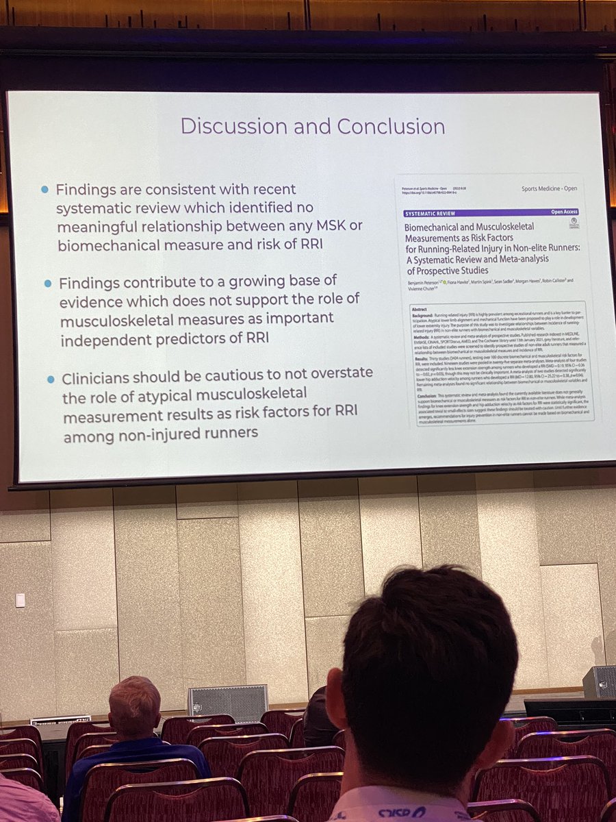 🔑No meaningful relationship b/w any MSK or biomechanical measure &amp; risk of running related injury
🔑Findings contribute to growing evidence base which doesn’t support role of musculoskeletal measures as important independent predictors of RRI
<a href="/Ben_JPeterson/">Benjamin Peterson</a> @SMA_Events #SMAconf