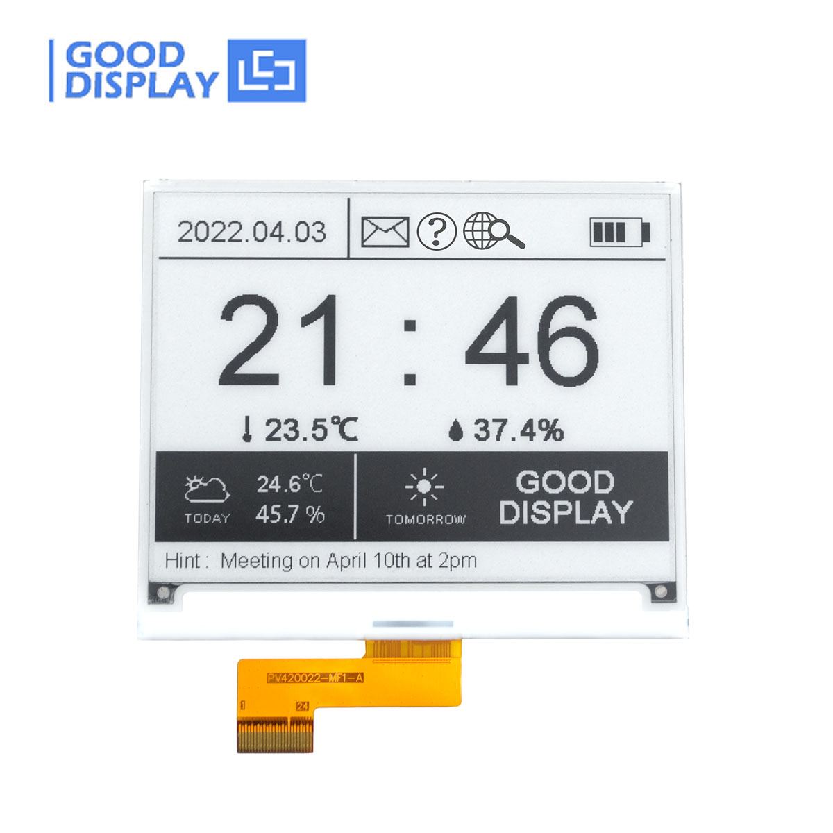 LisaWang2014's tweet photo. @GoodDisplayCN 
Howdy~! NEW COMING SOON.
4.2 inch E-paper display GDEQ042T81, dot matrix, Reso 400(H)×300(V). Soon shall attach a demo video and also product page revealing more for you.

#GoodDisplay #epaper  #lowpower https://t.co/FaDQ7iHH3s