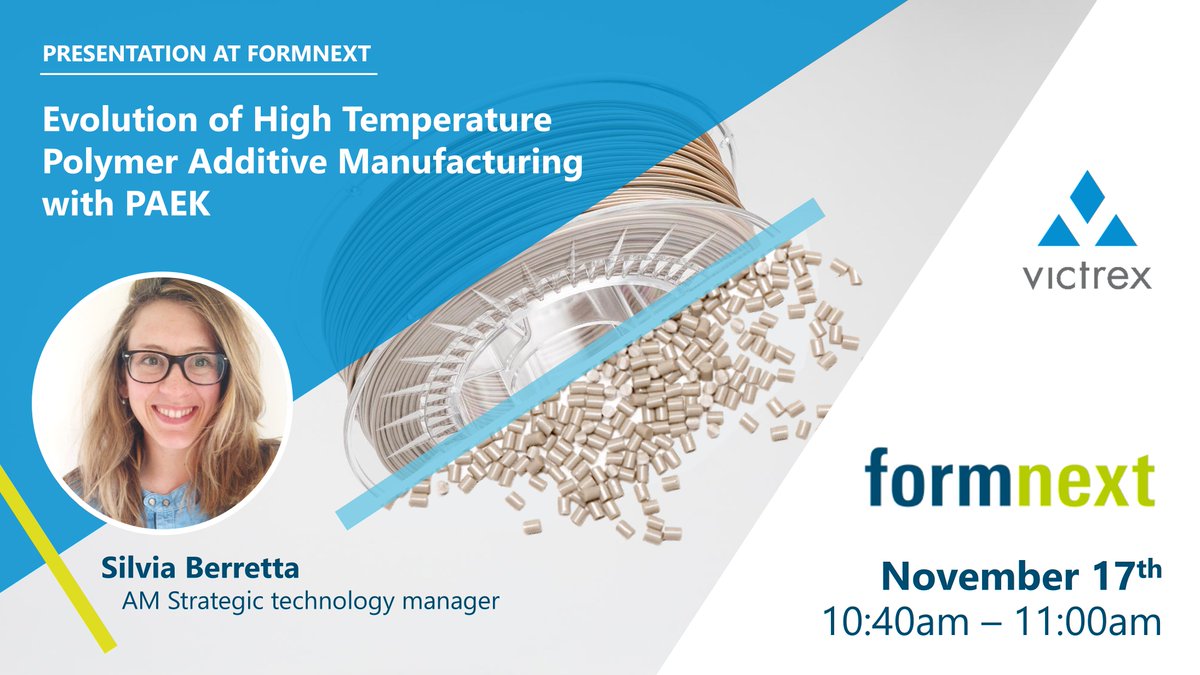 victrexplc's tweet photo. So excited to present at TCT Conference @ Formnext 2022! Don’t miss the chance to meet our experts in Hall 11.1 – F18 while you are there. To learn more about our solutions, visit https://t.co/d9KsKeW9sX #LMPAEK #Victrex #AM200 #additivemanufacturing #Formnext2022 #3dpriniting https://t.co/EpglEdwNhA