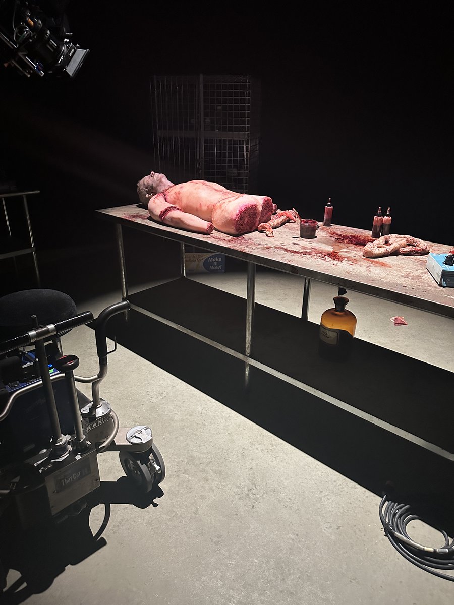 ScottyHollywood's tweet photo. Kudos to the SFX team on @AHSFX who made this disgustingly brilliant cadaver that I got to saw open, then play with the intestines for close-up shots. Just another day at the office. #ItsFake #AHSNYC #PhotoDouble https://t.co/9a5ajBlCOQ
