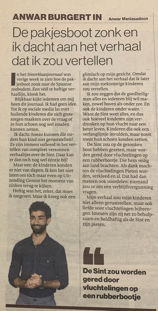 Heerlijke column (weer) van Anwar maniasadoon!  ⁦<a href="/DeGelderlander/">De Gelderlander</a>⁩