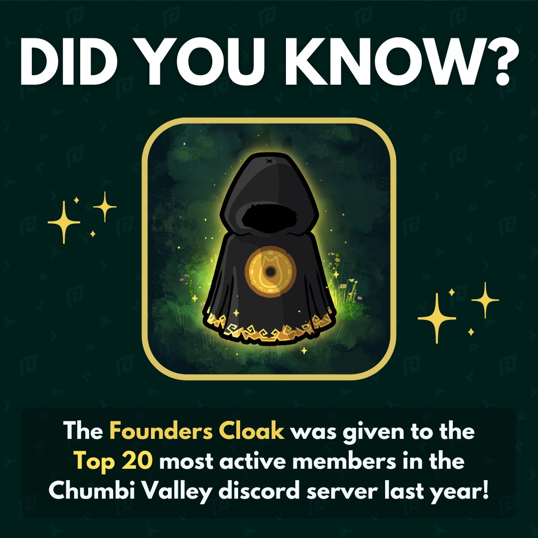 chu_mb1's tweet photo. ❓Did you know:
 
The Founders Cloak was given to the Top 20 most active members in the Chumbi Valley discord server last year!

The floor price now is around 4ETH!
Check here: https://t.co/b1TBGRWFZG

#NFT #CryptoGame #NFTgame #PlayAndEarn #BlockchainGame  
#FoundersCollection https://t.co/y9yNM5KbBx