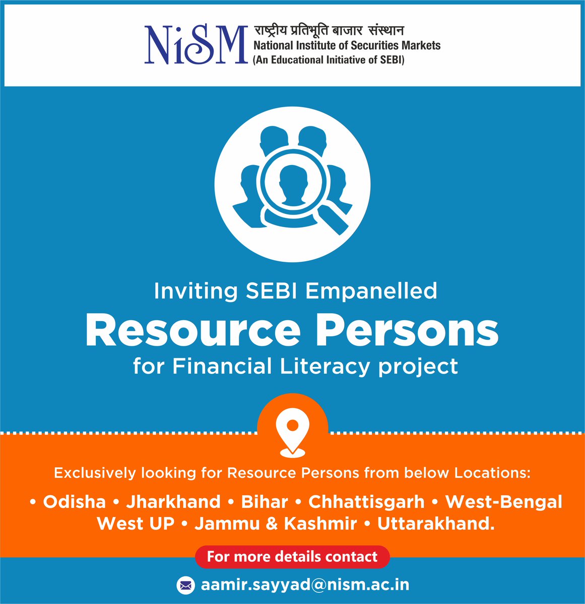 NISM_Official's tweet photo. Associate with us to spread the Financial Literacy!
For more details contact aamir.ayyad@nism.ac.in
#sebi #RP #resourcepersons #financialliteracy #financialeducation #nism #financialmarkets https://t.co/o4z6DXMhYr
