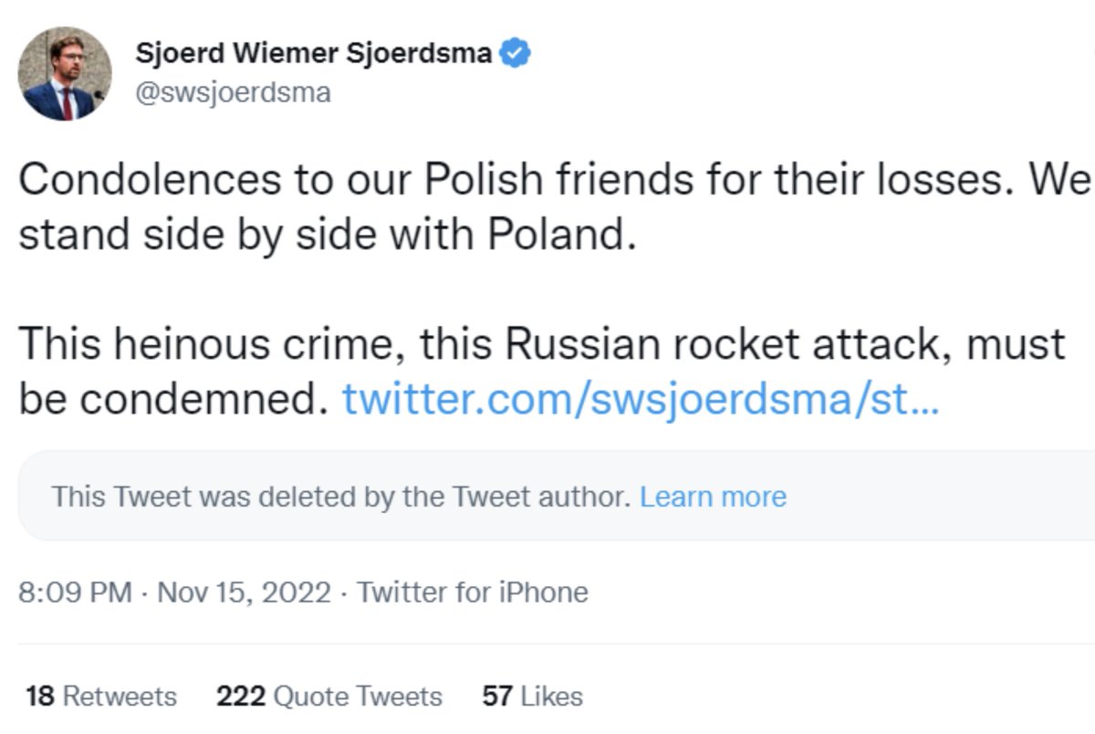 Nepnieuws. Het was helemaal geen Russische raketaanval.
Pure oorlogshitserij dus van #D66 op basis van valse informatie. Slecht voor de rechtsstaat en de internationale rechtsorde. Volgens hun eigen voorstel zou dat partijtje van ze nu dus zelf snel verboden moeten worden.