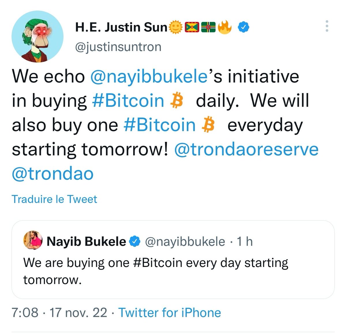 Crypto__Goku's tweet photo. Justin Sun annonce qu'il va également acheter 1 #bitcoin par jour à partir de demain 🔥

Il invite tout le monde acheté 1$ de #btc par jour à partir de demain via une réponse à un commentaire d'un de ses followers https://t.co/VRA3ZDOa0T
