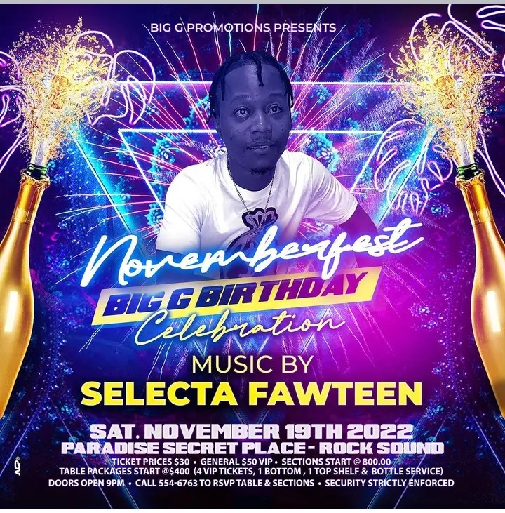 samcarts72's tweet image. Saturday, November 19th 2022...Big G Promotions presents:

 NovemberFest...The Secret Place, Rock Sound, Eleuthera...Please see flyers for details, tickets, contacts. Please share on social media and with your friends/ contacts. 

 You don't want to miss it!!!