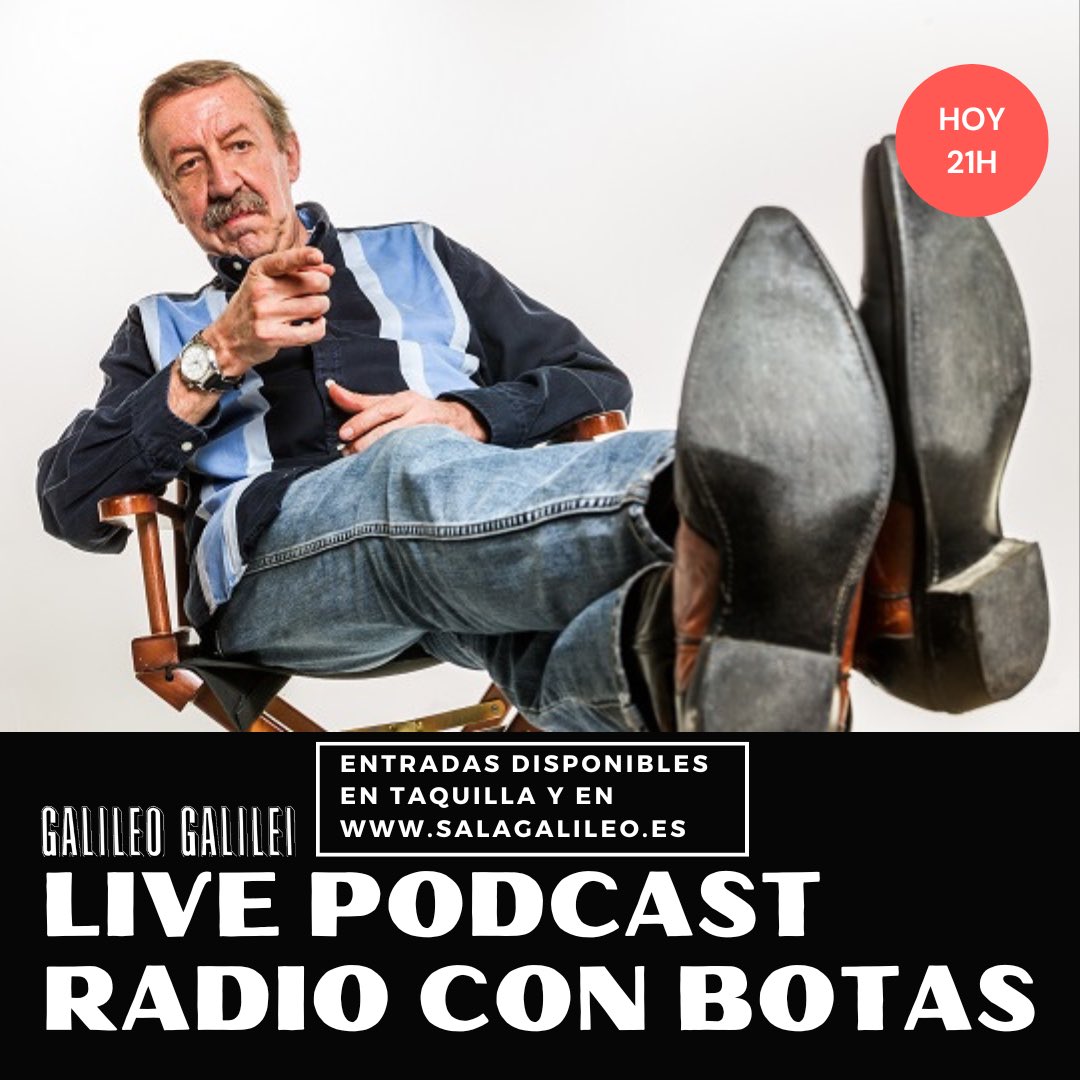 salagalileo's tweet photo. LIVE PODCAST RADIO CON BOTAS
🗓Hoy, 17 de noviembre🕘21h
🎟Entradas en taquilla y https://t.co/kCd67fKGph
➡️@_ManoloFdez lleva casi medio siglo poniendo “botas a la radio” con programas dedicados a la música de raíces norteamericana y ahora en formato podcast @RadioConBotas https://t.co/6wNKwp36f3