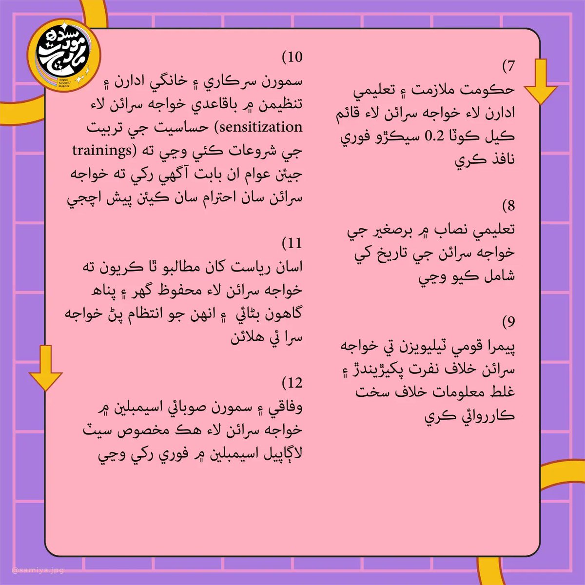 سنڌ مورت مارچ 2022 جا 12 مطالبات

#SMM2022