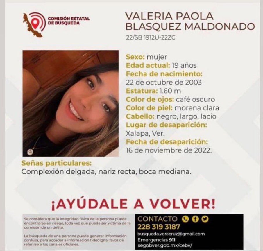 fvazquezrig's tweet photo. ‼️urgente‼️

Valeria Paola desapareció hoy en Xalapa, Veracruz. 

Ayúdanos a encontrarla y que vuelva sana y salva a casa. 

Favor de difundir independientemente de en qué estado vivas. https://t.co/aaTlLxodw4