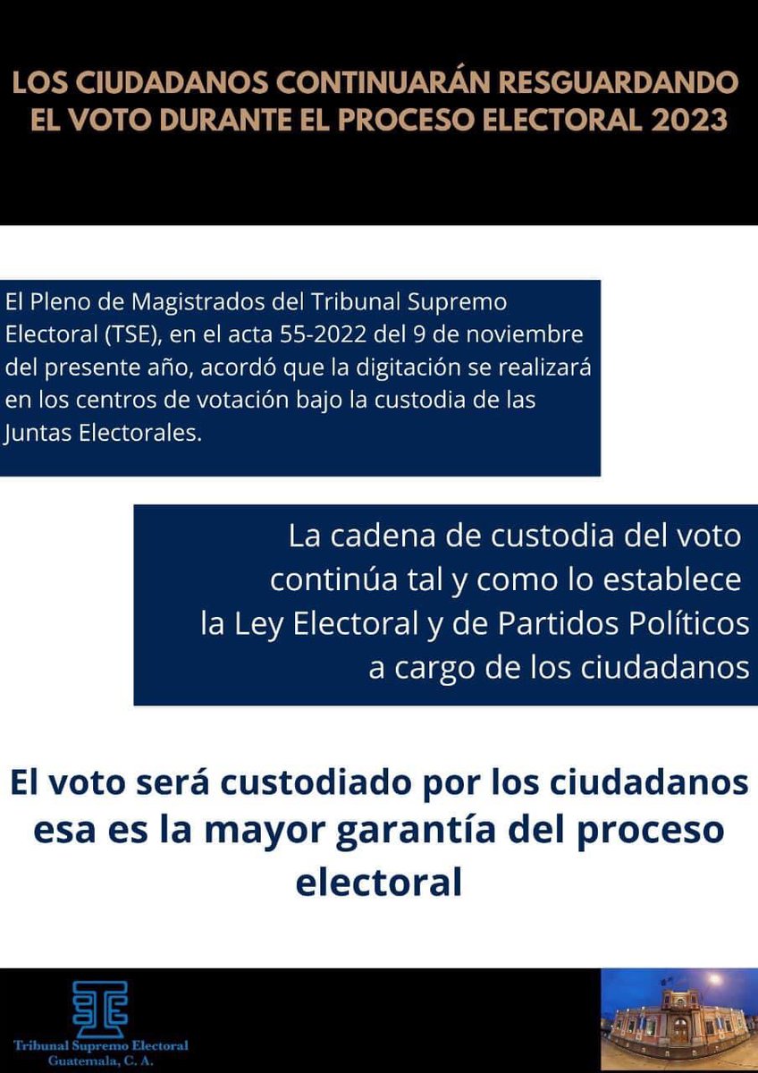dalvarado_eu's tweet photo. El @TSEGuatemala señala que la digitación se hará en centros de votación bajo la custodia de las juntas electorales. https://t.co/hMVWnZUDYJ