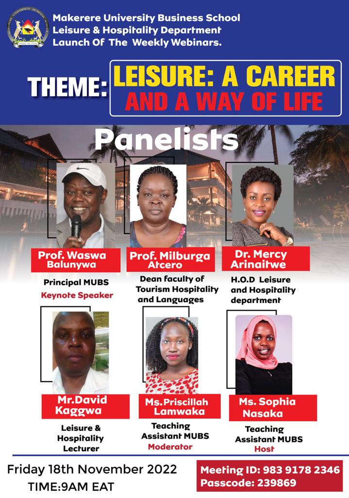 The department of leisure and hospitality invites you to the launch of it's weekly webinars.
