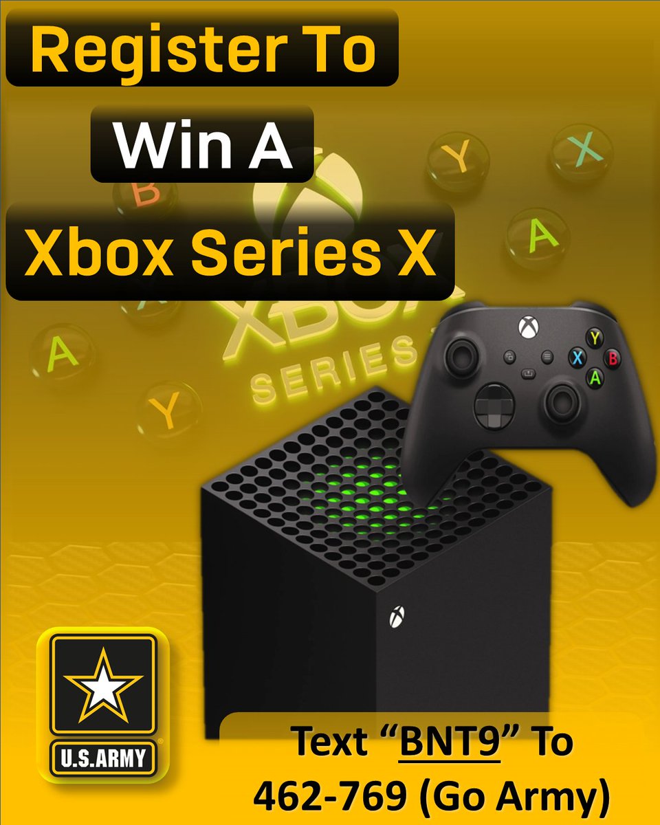 🚨Win A XBOX Series X 🚨

Don’t miss your chance to win a New Xbox Series X.

To Register:

Click the Link below ⤵️  ⤵️ ⤵️ 
goarmy.com/info.html?iom=…
or
Text “BNT6” To 462-769 (Go Army) 

#atlantasurge #xbox #xboxseriesx #goarmyatlanta