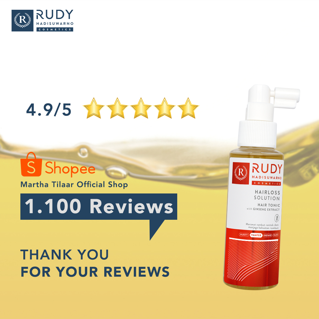 RudyHadisuwarno's tweet photo. Terima kasih Fellas buat ribuan review kalian untuk Hairloss Solution Hair Tonic Rudy Hadisuwarno dalam membantu mengatasi rambut rontok kamu. 

Nah, Fellas yang lain gimana nih? Share pengalaman kamu di kolom komentar ya.

#HairmonyExpert #rambutrontok #reviewshopee https://t.co/j0rGdPyUme