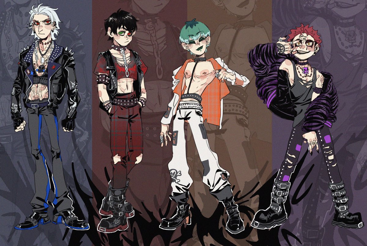 是授权了国内一位妈咪的金属乐队pa做的延伸，无论哪个坑都逃不过金属pa😳
#ヒプノシスマイク #碧棺左馬刻 #白膠木簓 #波羅夷空卻 #波羅夷空却 #山田一郎